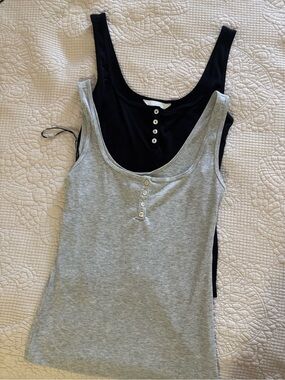 H&M Gray and Black Henley Tank Tops